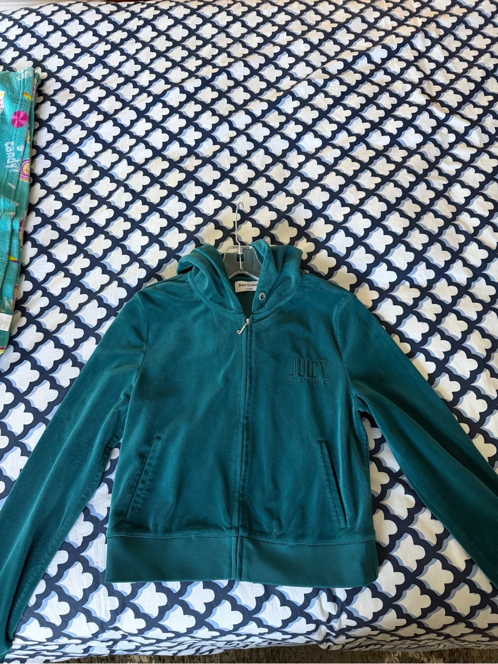 Juicy Couture Teal Velour Zip-Up Hoodie